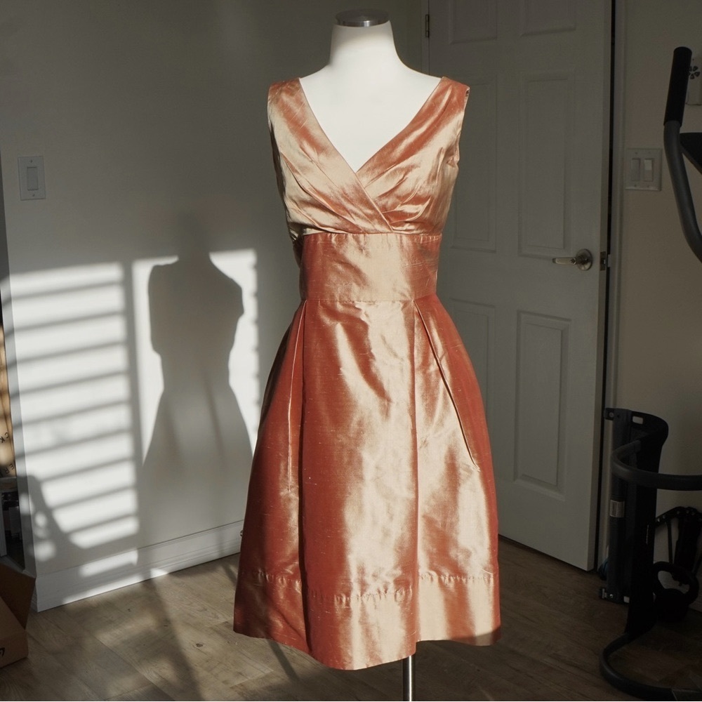 Copper peach ‘Honeysuckle’ cocktail dress %100 Silk
